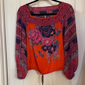 Free People Vibrant Floral Blouse - Orange and Purple